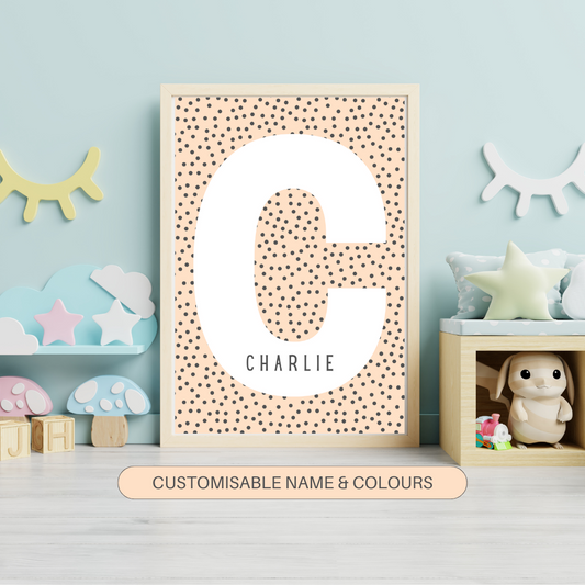 Nursery Print Spotty Initial Name New Baby Gift Customisable Print Personalised Print Wall Art For Nursery Decor Children's Bedroom Print