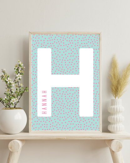 Nursery Print Spotty Initial Name New Baby Gift Customisable Print Personalised Print Wall Art For Nursery Decor Children's Bedroom Print