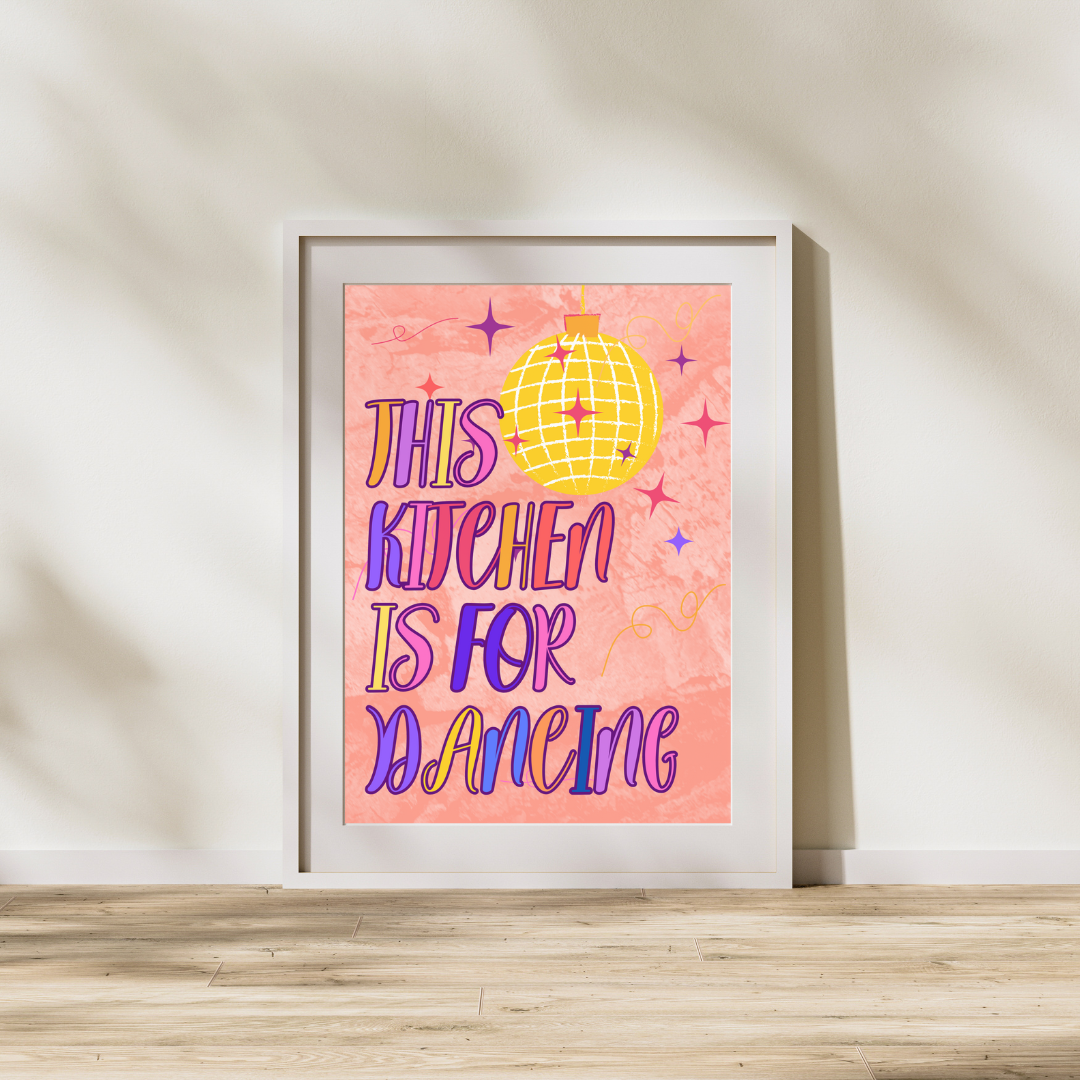 This Kitchen Is For Dancing Print Kitchen Disco Customisable Print Personalised Wall Print Home Decor Retro Disco Ball Print Colourful Music