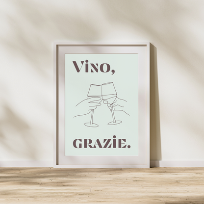 Wine Print Italian Poster Wine Lover Grazie Italian Modern Kitchen Decor Italy Art Print Bar Art Retro Wall Print Art Retro Poster Vino