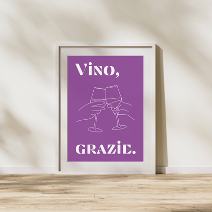 Wine Print Italian Poster Wine Lover Grazie Italian Modern Kitchen Decor Italy Art Print Bar Art Retro Wall Print Art Retro Poster Vino