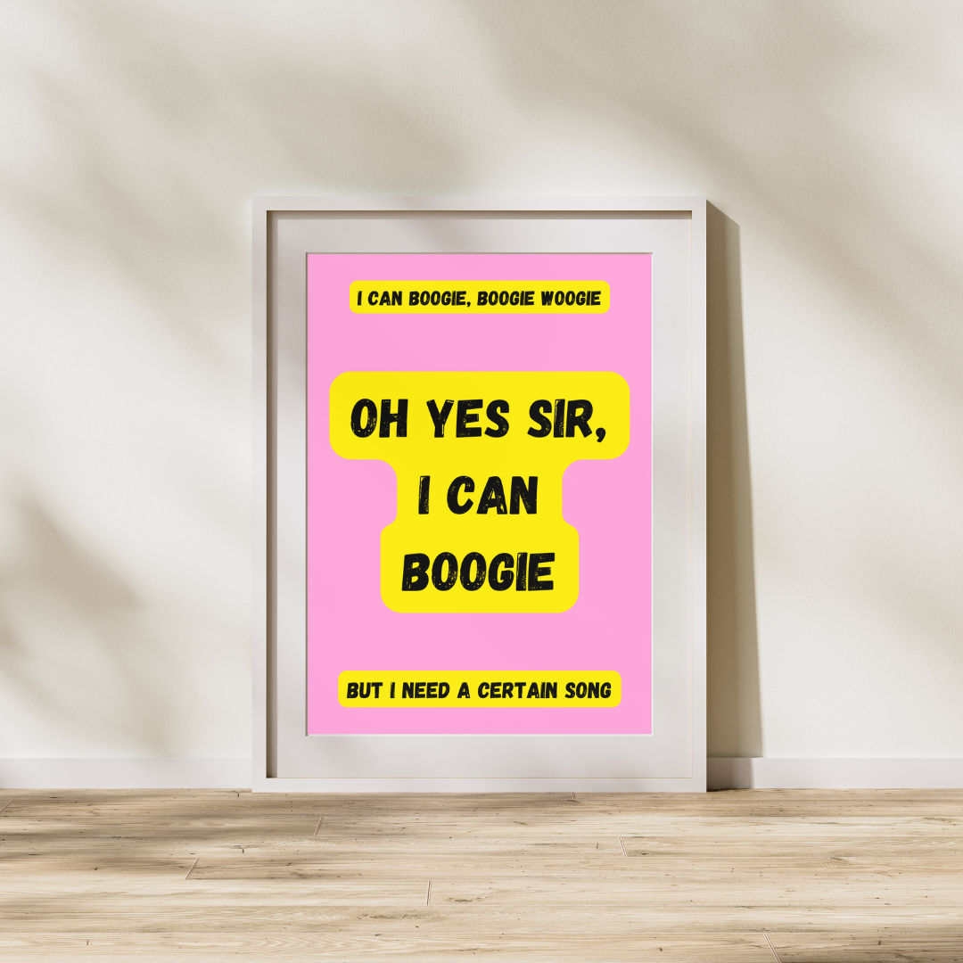 Yes Sir I Can Boogie Print Baccara Lyrics Quote Prints Disco Customised Personalised Art Retro Vintage 70's Music 1970's Music Prints Poster