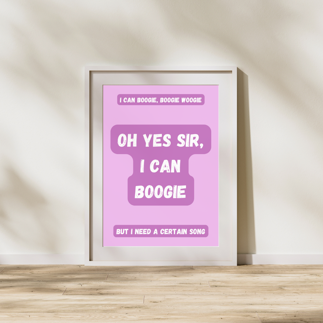 Yes Sir I Can Boogie Print Baccara Lyrics Quote Prints Disco Customised Personalised Art Retro Vintage 70's Music 1970's Music Prints Poster