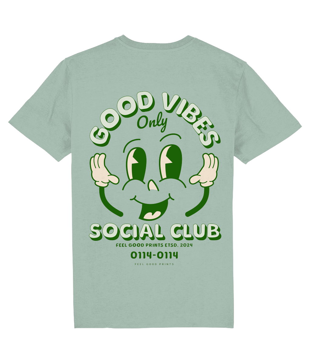 Good Vibes Unisex T-shirt | Green | Retro Graphic | 100% Organic Cotton