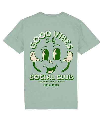 Good Vibes Unisex T-shirt | Green | Retro Graphic | 100% Organic Cotton