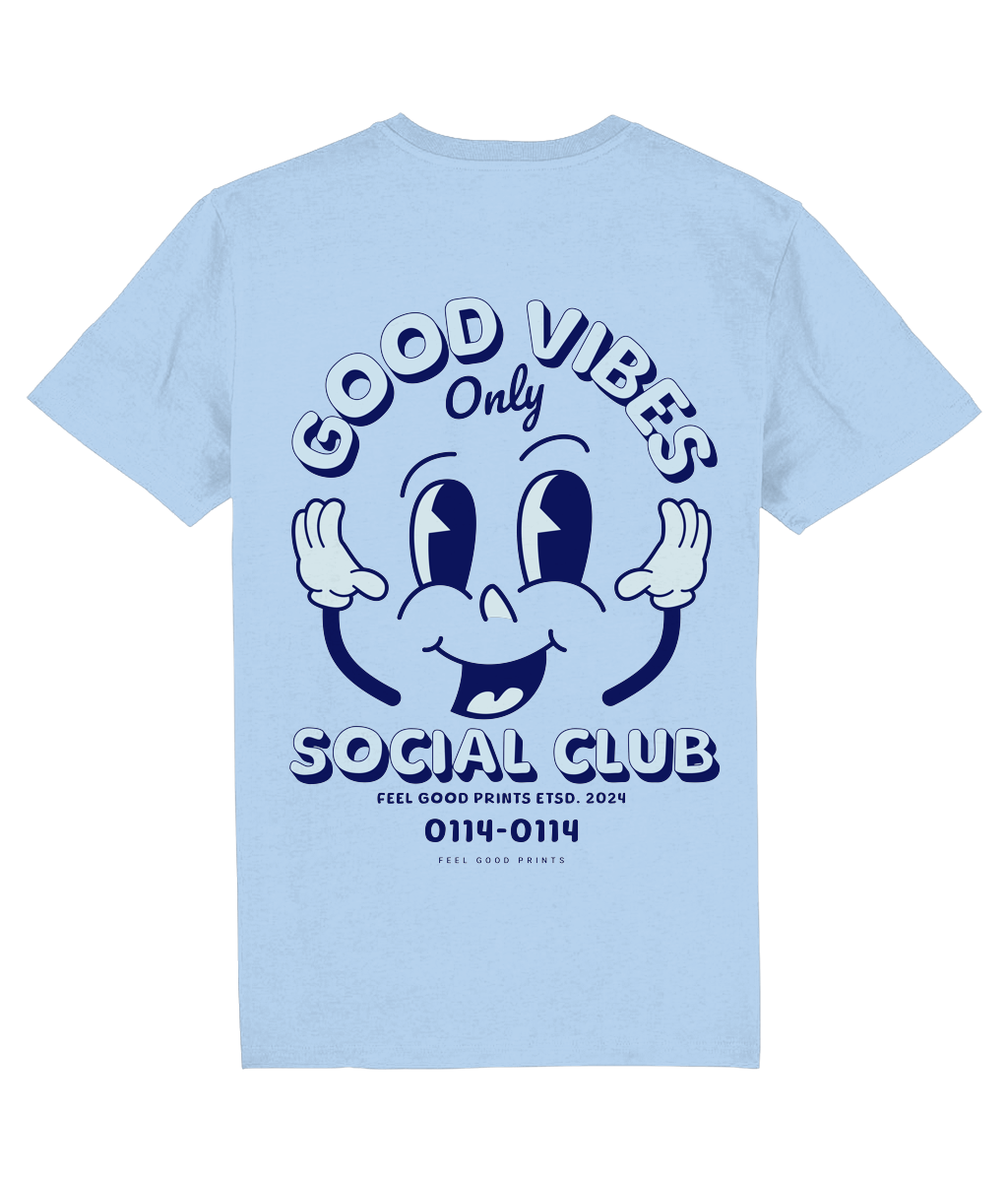 Good Vibes Unisex T-shirt | Blue | Retro Graphic | 100% Organic Cotton