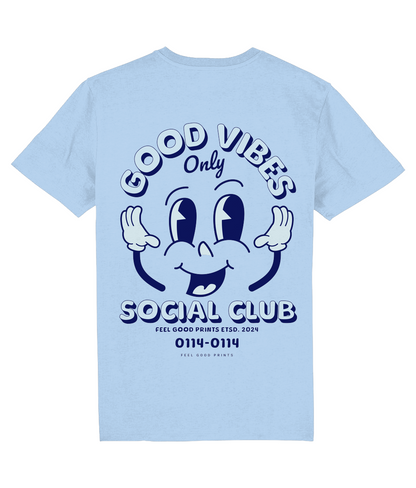 Good Vibes Unisex T-shirt | Blue | Retro Graphic | 100% Organic Cotton