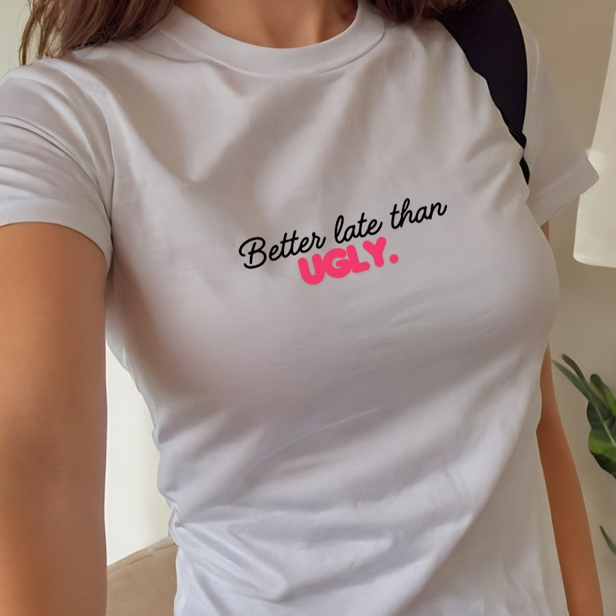 Better late than ugly Baby Tee - Black/Pink
