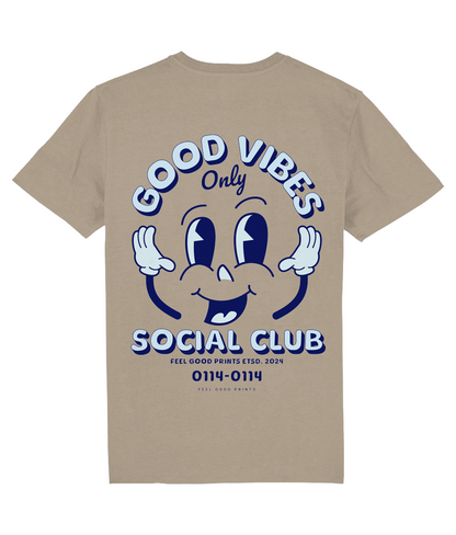 Good Vibes Unisex T-shirt | Blue | Retro Graphic | 100% Organic Cotton