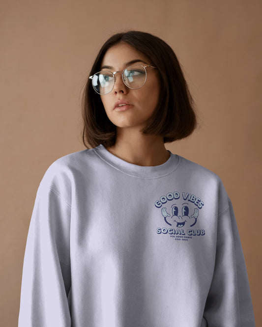 Good Vibes Only Sweatshirt | Blue | Unisex | Retro Graphic | 85% Organic Cotton 15% Recycled Polyester