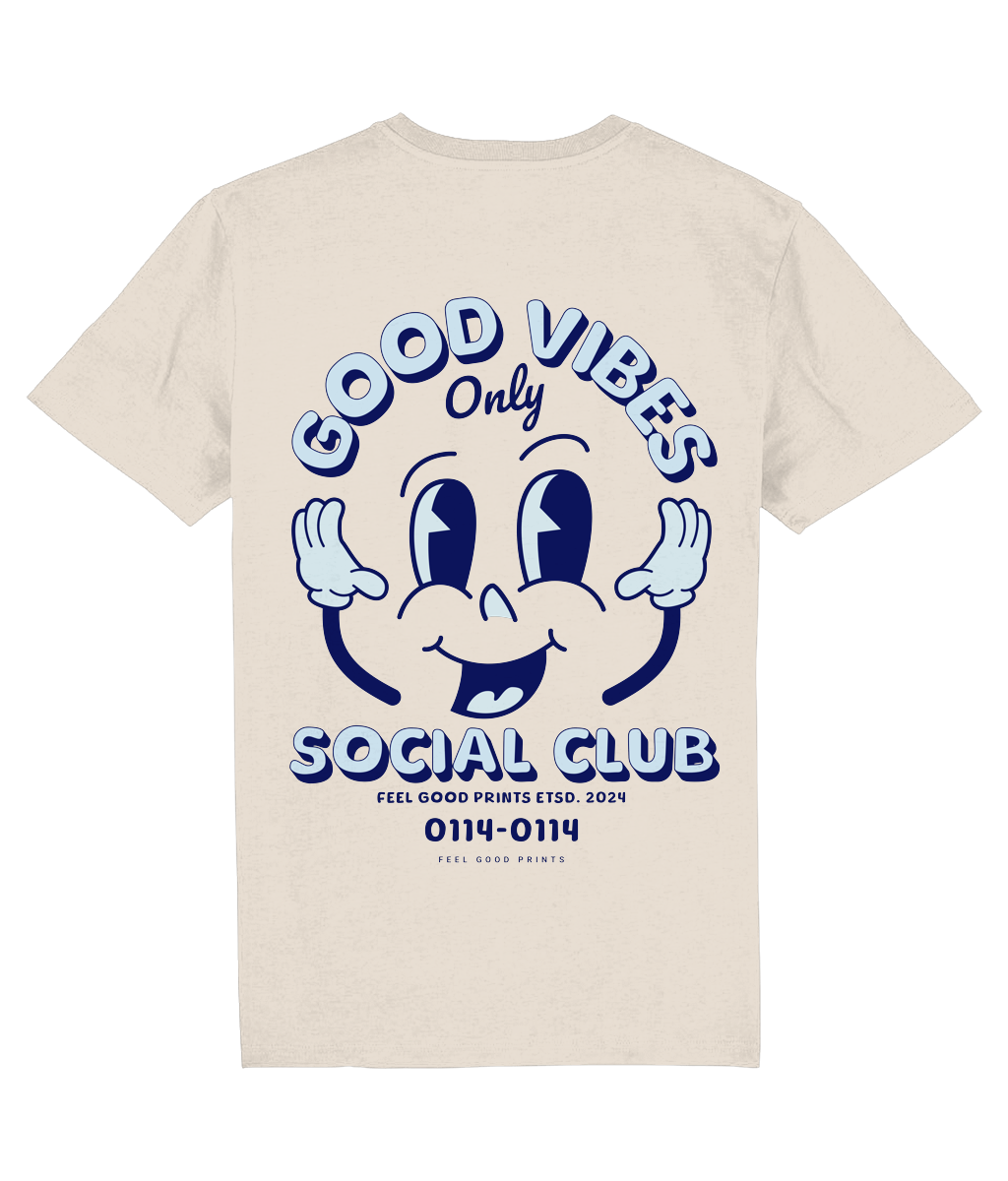 Good Vibes Unisex T-shirt | Blue | Retro Graphic | 100% Organic Cotton