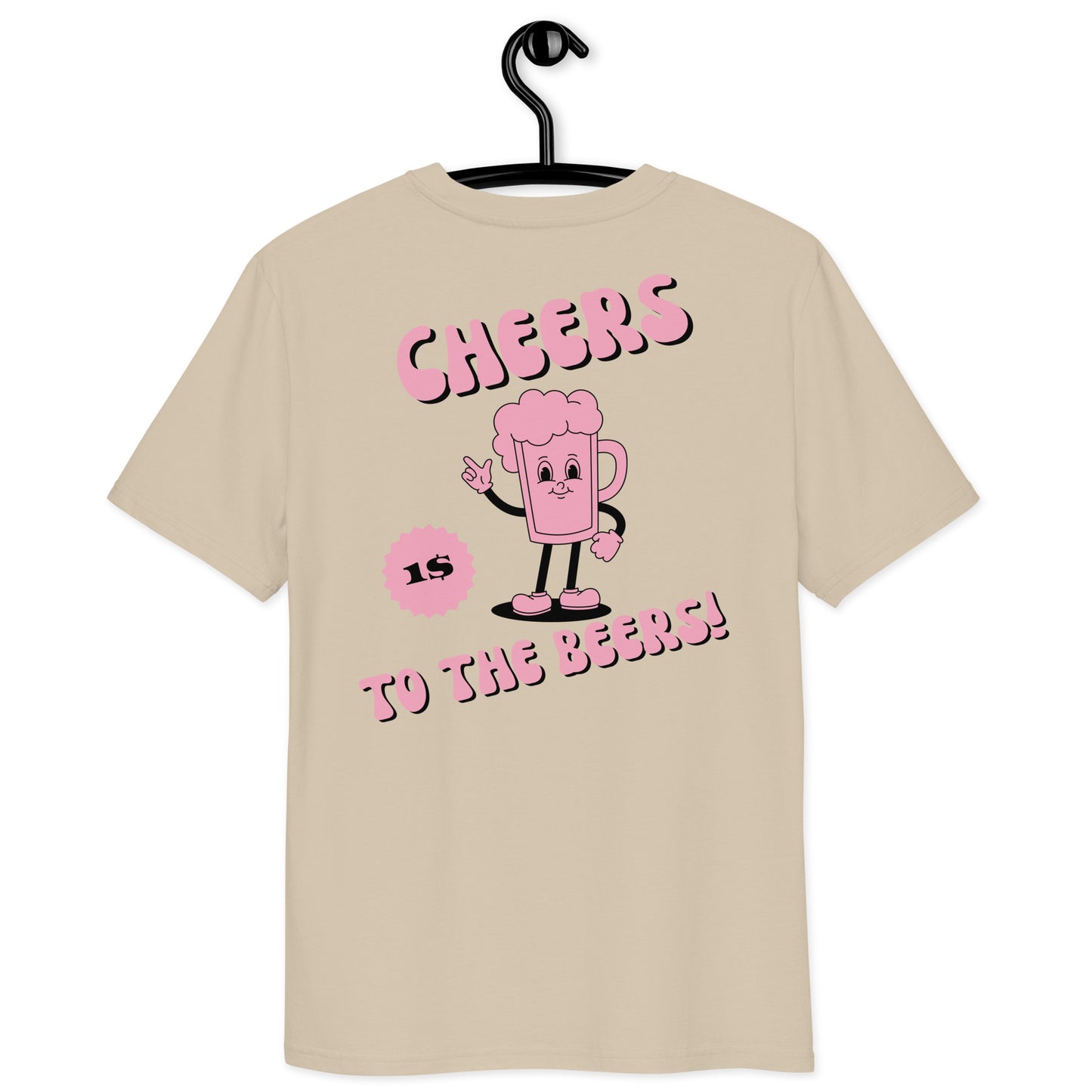 Beer Unisex T-shirt | Retro Graphic | 100% Organic Cotton | Pink