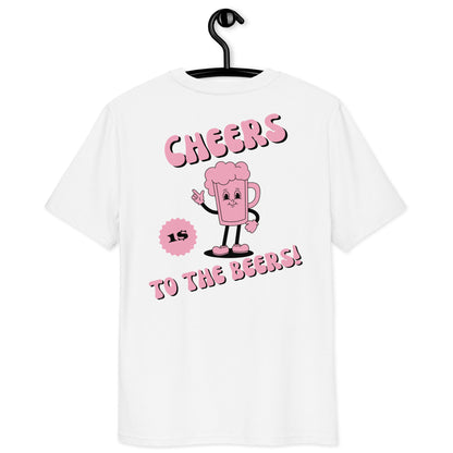 Beer Unisex T-shirt | Retro Graphic | 100% Organic Cotton | Pink